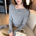 Elegant Soft Pink Off-Shoulder Knit Top for Women Slim Fit Innerwear