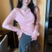 Elegant Soft Pink Off-Shoulder Knit Top for Women Slim Fit Innerwear