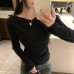 Elegant Soft Pink Off-Shoulder Knit Top for Women Slim Fit Innerwear
