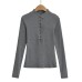 Half open collar single row buckle slim fit long sleeved top