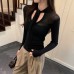V-Neck Slim Fit Long Sleeve Knit Top for Women