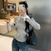 Elegant Stripe Mock Neck Tie-Front Long Sleeve Inner Top for Women