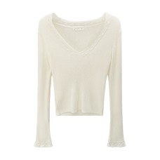 Elegant High-Intellect Purple V-Neck Knit Top for Women, Slim Fit,  Long Sleeve, Casual Wear
