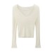 Elegant High-Intellect Purple V-Neck Knit Top for Women, Slim Fit,  Long Sleeve, Casual Wear