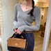 Elegant High-Intellect Purple V-Neck Knit Top for Women, Slim Fit,  Long Sleeve, Casual Wear