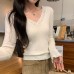 Elegant High-Intellect Purple V-Neck Knit Top for Women, Slim Fit,  Long Sleeve, Casual Wear