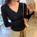 Elegant High-Intellect Purple V-Neck Knit Top for Women, Slim Fit,  Long Sleeve, Casual Wear