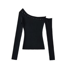 Solid color off shoulder top with sloping shoulders