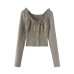 Drawstring strap button waist cinching long sleeved top Drawstring strap button waist cinching long sleeved top