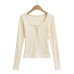 Round neck button long sleeved top