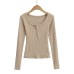 Round neck button long sleeved top
