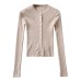 Round neck buckle long sleeved elastic slim fit top