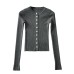 Round neck buckle long sleeved elastic slim fit top