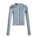 Round neck buckle long sleeved elastic slim fit top