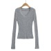 V-neck long sleeved elastic slim fit headband top