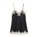 Color blocked lace satin textured top