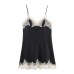 Color blocked lace satin textured top