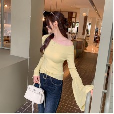 Chic Off-the-Shoulder Flared Sleeve Knit Top for Women