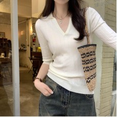 Small Batch Flip Collar Slim Fit Mid-length Sleeve Knitwear