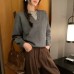 Chic Color-Blocking Two-Piece Look Long Sleeve Knit Top for Women