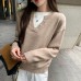 Chic Color-Blocking Two-Piece Look Long Sleeve Knit Top for Women