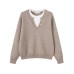 Chic Color-Blocking Two-Piece Look Long Sleeve Knit Top for Women