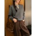 Chic Color-Blocking Two-Piece Look Long Sleeve Knit Top for Women