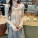 One-Shoulder Mesh Spliced Knotted Knit Top for Women One-Shoulder Mesh Spliced Knotted Knit Top for Women