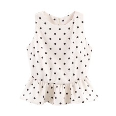 Balloon version sleeveless round neck polka dot top