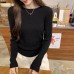 Solid Color Drawstring Long Sleeve Unique Knit Base Layer Women's Slim Fit Design Top