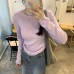 Solid Color Drawstring Long Sleeve Unique Knit Base Layer Women's Slim Fit Design Top