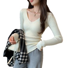 Striped Purple V-Neck Long Sleeve Knit Top for Women Striped Purple V-Neck Long Sleeve Knit Top for Women