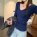 Striped Purple V-Neck Long Sleeve Knit Top for Women