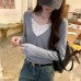 Faux Two-Piece Spliced V-Neck Knit Top for Women, Slimming Youthful Look