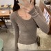 Solid Color Slim Fit Knitted Crewneck Wool Top for Women, Elegant Inner Layer
