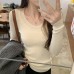 Solid Color Slim Fit Knitted Crewneck Wool Top for Women, Elegant Inner Layer
