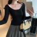 Pure Desire Square Neck Tie-Up Slim-Fitting Knit Top for Women