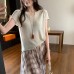 Style Loose V-Neck Slim-Fitting Short Sleeve Knit Top for Women