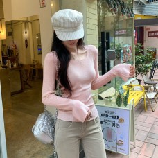 Square Neck Flared Sleeve Fitted Knit Top for Women