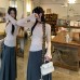 Square Neck Flared Sleeve Fitted Knit Top for Women