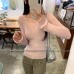 Square Neck Flared Sleeve Fitted Knit Top for Women