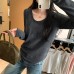 Elegant Early Winter Innerwear Wide U-Neck Loose Slimming Knit Top for Women