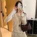 Elegant Early Winter Innerwear Wide U-Neck Loose Slimming Knit Top for Women