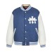 Color blocked denim baseball jersey