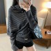 Relaxed Loose Striped High Neck Knit Top for Women
