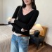 Style Color-Block V-Neck Knit Top for Women, Slim Fit