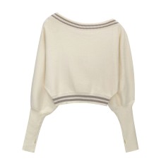 Chic One-Shoulder Long Sleeve Knit Top for Women, Lazy Shoulder-Baring Elegant Upper Wear