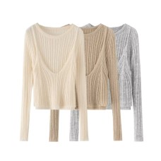 Solid color round neck long sleeved top Solid color round neck long sleeved top