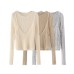 Solid color round neck long sleeved top