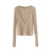 Solid color round neck long sleeved top